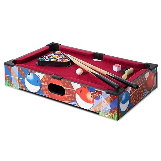 20" Mini Pool Table Set, Small Tabletop Pool Table, Portable Billiards Game Includes Small Billiards Balls, Pool Cues, Triangle Rack, Chalk, Brush for Family (Multi-Colored)