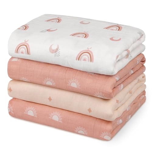 Image of GLLQUEN BABY Muslin Swaddle Blankets 4-Pack Breathable Receiving Blankets (35" x 40") Soft Baby Blankets for Girls and Boys Newborn Essentials Muslin Burp Cloths Swaddle Wrap Baby Gift (Sun)