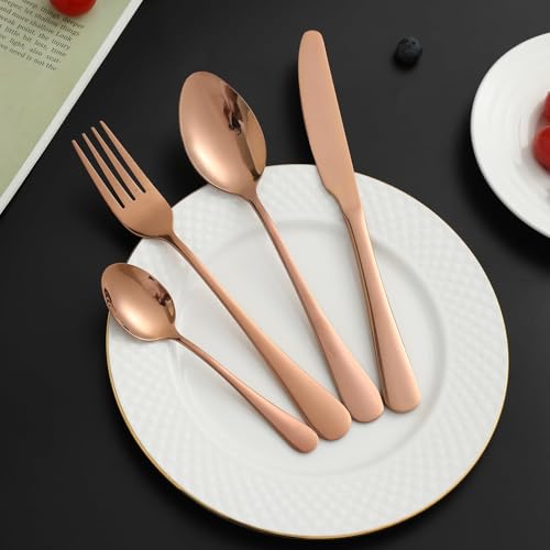 Image of aDai Rosegold Silverware Set, Satin Finish | 40-Piece Stainless Steel Flatware Set | Dishwasher Safe Kitchen Cutlery for Home, Restaurant & Gifting