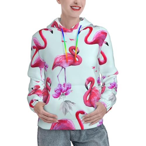 Sweat à capuche imprimé flamants roses pull ajusté femme EdWal