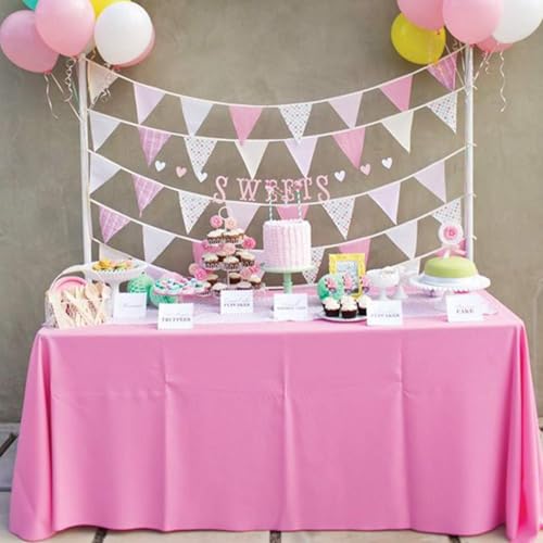 Image of Childom 3 Pack Pink Plastic Tablecloth for Rectangle Tables 54 inch x 108 inch Pink Disposable Table Cloth for Mothers Day Decorations,Plastic Table Cover for Birthday Graduation Party Christmas Anniversary