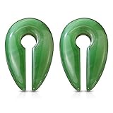 Pierced Owl Jade Green Semi Precious Stone Keyhole Hanging Gauge Stretcher Plug Earrings, Sold as a Pair (14mm (9/16'))