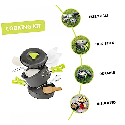 BRIGHTFUFU 1set Portable Cookware for Outdoor Camping Lightweight Non-Stick Cooking Utensils for People for Hiking Backpacking and Picnics Handle - Image 6