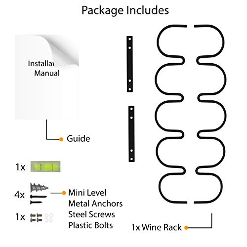 Wallniture Dijon Wine Rack For Kitchen Organization And Storage, Under Cabinet Organizer For 5 Liquor Or Wine Bottles, Metal Black #TOP5