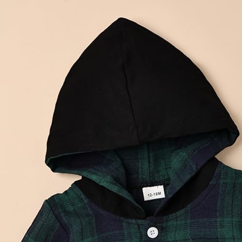 Image of FOCUTEBB Toddler Baby Boys Clothes Plaid Shirt Tops Hoodied Long Sleeve Sweatsuit Pants Fall Winter Outfits 12M-6T