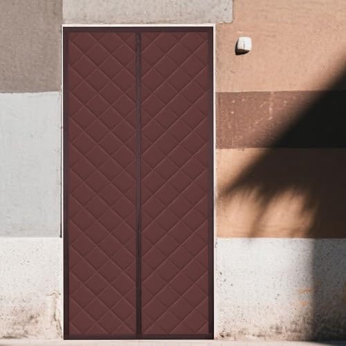 Rideau de porte isolant 101x296 cm en coton brun pour protection thermique