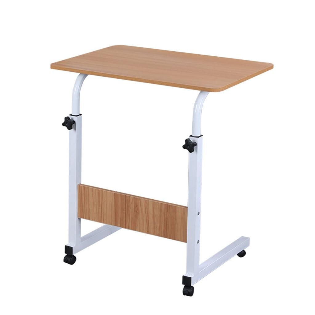 MYUYEE Rolling Desk Standing Side Table With Wheels Adjustable Movable Portable Laptop For Bed Sofa, Ergonomic Stand Up Desk (Walnut)