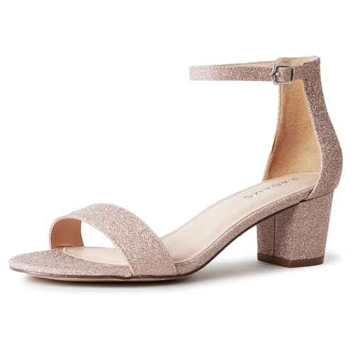 Image of J. Adams Daisy Heeled Sandals - Ankle Strap Low Block, Open Toe Dress Pumps, Chunky Heels - Dressy Shoes for Women - Bridal, Wedding, Summer Sandals