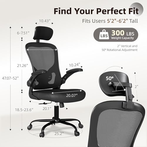 Image of 10 Pack Ergonomic Office Chair with 3D Adjustable Headrest, Mesh Home Office Desk Chairs with Lumbar Support & Flip-Up Armrests for Office, Home and Conference Room(10 Pack)