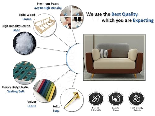 Image of Sixpine Luxury Dual Color Upholstery Sofa in Premium Velvet | Solid Wood Structure | Sturdy Golden Legs | High Density Foam | Extra Comfort for Modern Living Room (Brown & Beige, 1 Seater)