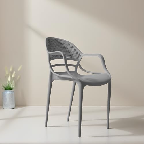Image of DIYA Sunset Heavy-Duty Plastic Chair | Modern Arm Chair | Office, Waiting Area & Home | Strong PP Build, Comfortable Seating, Easy to Clean, 1-Year Warranty - Set of 1 (Grey)