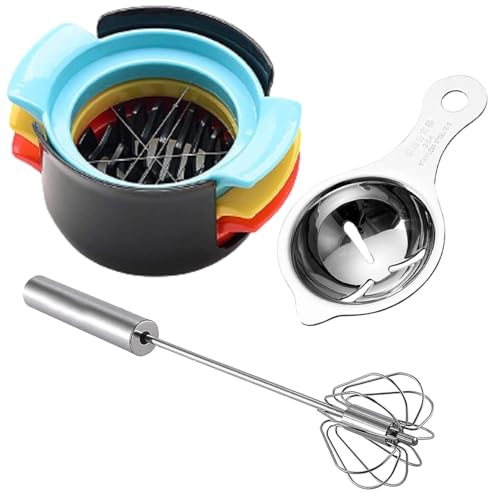 Image of YANCI 3 in 1 Stainless Steel Egg Slicer, Boiled Egg Slicer, Fruit Slicer, Egg Yolk & White Separator, Egg Strainer Spoon & Egg Whisker