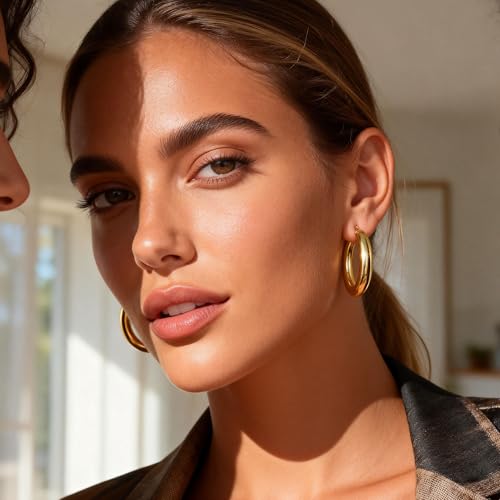 Image of Chunky Hoop Earrings for Women Small Huggie Hoops Earrings Fashion Jewelry