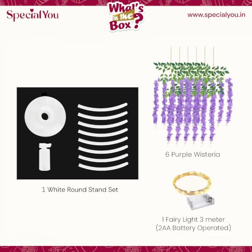 Image of SpecialYou Ganpati Decoration Setup for Home with PVC White Decorations Stand for Backdrop for Pooja, 3Mtr Light & 6 Purple Wisteria, Varalakshmi Pooja Decoration Items- 8Pcs
