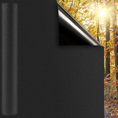 DUOFIRE Blackout Window Film Sun Blocking White Black Window Privacy Film Non Adhesive Static Cling Removable Windows Tint Anti -Glare Day Sleep Windows Tinting Films for Home, Office(17.4 x 78.7 in)