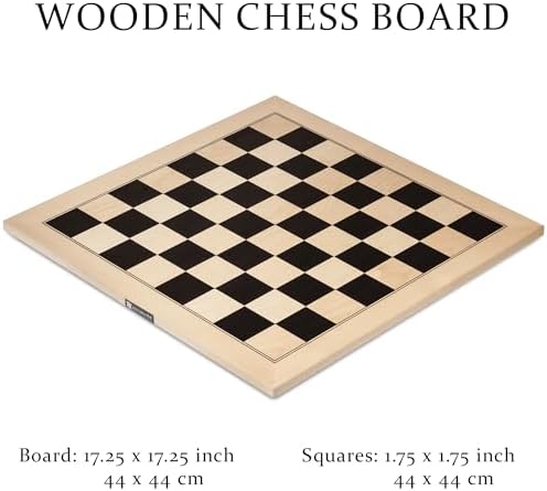 A&A 17.25" Professional Wooden Tournament Chess Board/Ebony Wood & Maple Inlay / 1.75" Squares w/o Notation