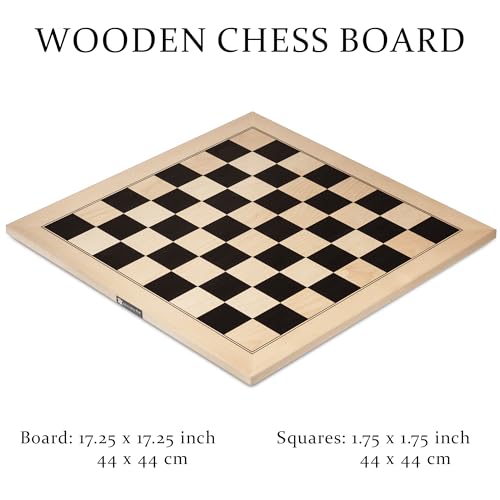 A&A 17.25" Professional Wooden Tournament Chess Board/Ebony Wood & Maple Inlay / 1.75" Squares w/o Notation