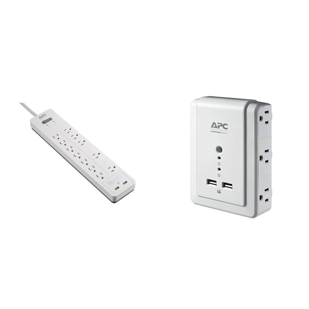 APC Surge Protector Power Strip & Wall Outlet Plug Extender, Surge Protector with USB Ports, P6WU2, (6) AC Multi Plug Outlet, 1080 Joule Surge Protection