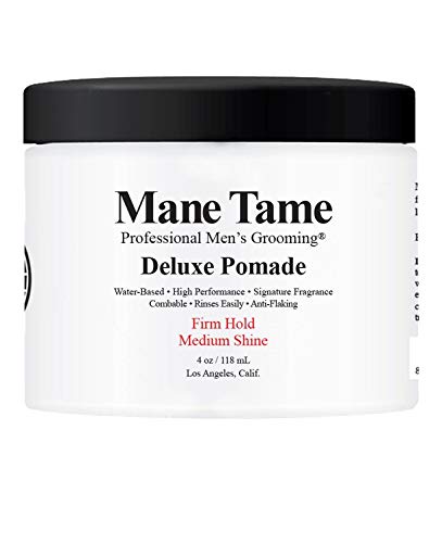 Mane Tame Deluxe Pomade 3.3oz/97mL - Firm Hold, Medium Shine - Made in USA, Water-Based, Combable, Rinses Out Easily, BARBER RECOMMENDED - Best used on dry hair
