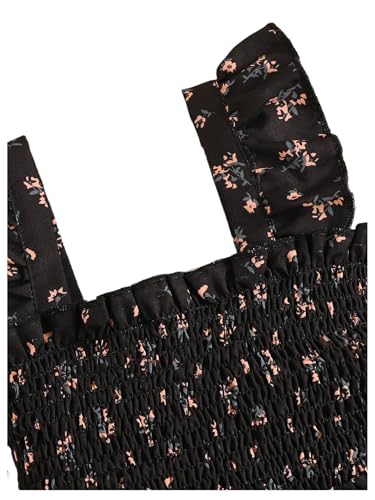 SOLY HUX Toddler Girl's Floral Print Dress Square Neck Cap Sleeve Shirred A Line Ruffle Hem Summer Midi Dresses3