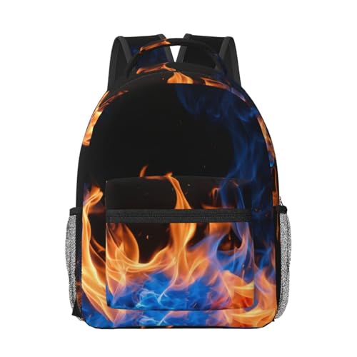 Sac à dos pour ordinateur portable imprimé flamme bleue, bagage à main noir de taille unique