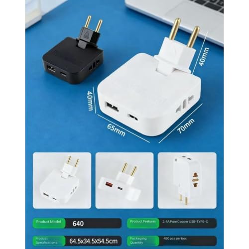 Image of 3-in-1 Rotatable Foldable Power Plug Adapter Travel & Home /Office