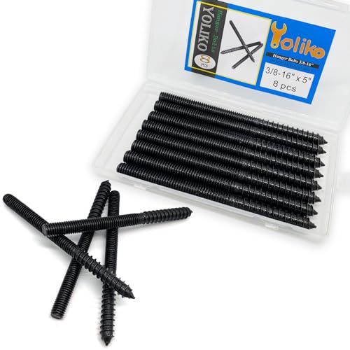 Image of 8 Pack 3 /8-16 x 5 Inch Black Hanger Bolts 3 /8-16 inch Double Headed Bolts 3 /8 Wood Dowel Screw Self-Tapping Screw Hanger Bolts for Furniture Screws Double Screw Threaded Rods Bolt 127mm Length