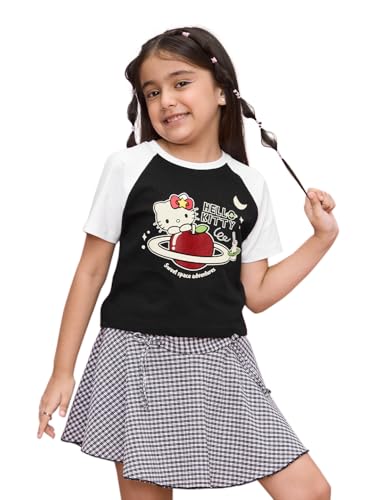 Image of The Souled Store Girls Cotton Regular Hello Kitty: Sweet Space Round Neck Short Sleeves and Graphic Printed T-Shirts