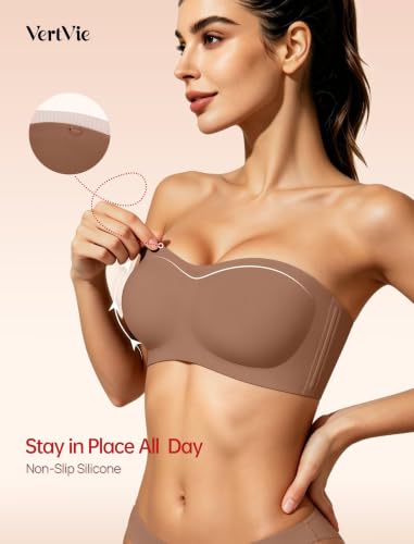 Image of Vertvie Womens Strapless Bra Jelly Push Up Seamless Bandeau Bra Wireless Non Slip Silicone Tube Top Bras Padded Bralette