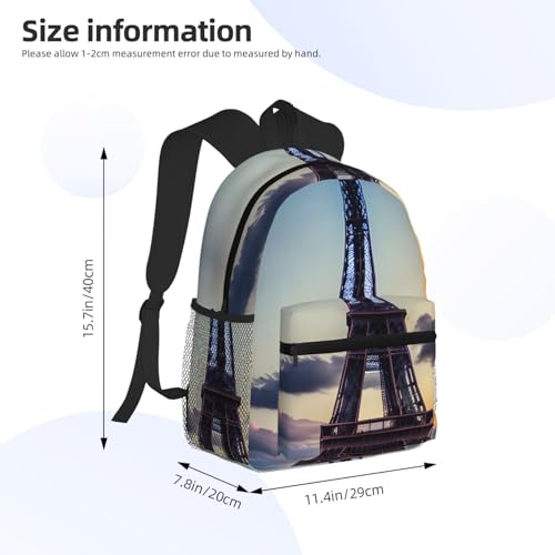 Sac à dos de voyage Tour Eiffel noir double épaule léger et réglable taille unique - 4