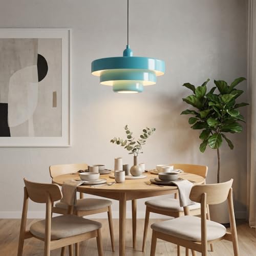 BARCELONA LED Lámpara Colgante MACARRON Azul de 3 Niveles, Metal Hierro, Estilo Bauhaus Minimalista, Diseño Indirecto No Deslumbrante, Clásica Vintage Moderna y Lujo Contemporáneo E27