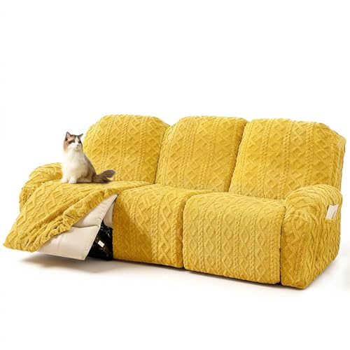 Image of JOKIVTOU Recliner Sofa Covers 8-Pieces Reclining Couch Slipcovers 3 Seater Stretch Recliner Furniture Protector with Elastic Bottom& Pocket, Soft Fitted Washable Stay in Place