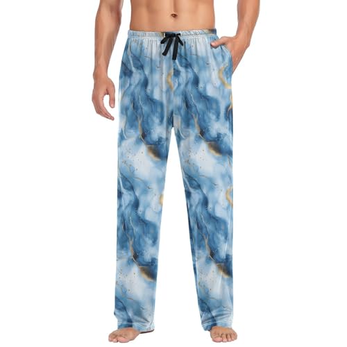 Marble Blue Men’s Pajama Bottoms Straight Leg Lounge Pants with Soft Touch Fabric - Main Image