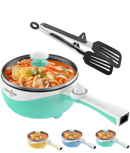 Image of Audecook Electric Hot Pot Mini Electric Skillet Adjustable Power Nonstick | Portable Cooking Pot Multi Ramen Cooker for Noodles, Soup, Steak, Eggs, Oatmeal, Home, Office, Dorm Room, and Travel