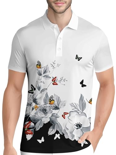 Image of PAGYMO Funny Golf Shirts for Men Crazy Printed Pattern Novelty Moisture Wicking Performance Mens Polo Shirt