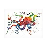 Trademark Fine Art Canvas Wall Art - Dave Bartholet 'Octopus' Wall Art for Living Room, Bedroom, or Office Décor