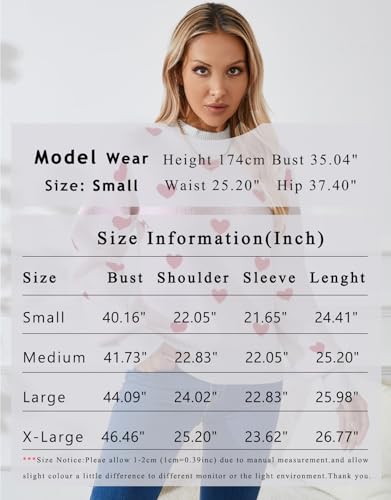 Image of Women's Long Sleeve Mock Neck Sweaters Loose Cute Heart Pullover Sweater