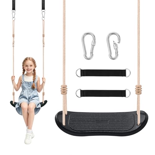 Fionrziy Ergonomische Schaukel Höhenverstellbare Kinderschaukel bis 120kg für Outdoor Wetterfester & Rutschfester Schaukelsitz inkl.Baumgurten & Karabiner für Kinder ab 3 Jahren Schwarz