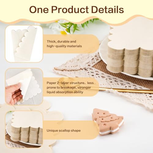 400 Pack Cocktail Napkins Bulk, Scalloped Cocktail Napkins, Dessert Napkins 2-Ply 5 x 5 Inches Disposable, For Restaurants, Weddings, Parties, Bridal Shower, Reception Event (Beige)
