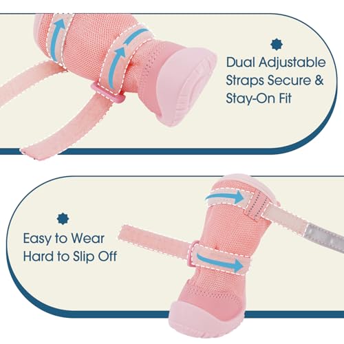 Image of ROZKITCH 4PCS Dog Boots for Large Dogs, Medium Dog Shoes & Paw Protectors for Hot Pavement, Summer Heat Protection, Mesh Breathable Nonslip Dog Booties for Hardfloors, Walking Running Hiking Pink 2#