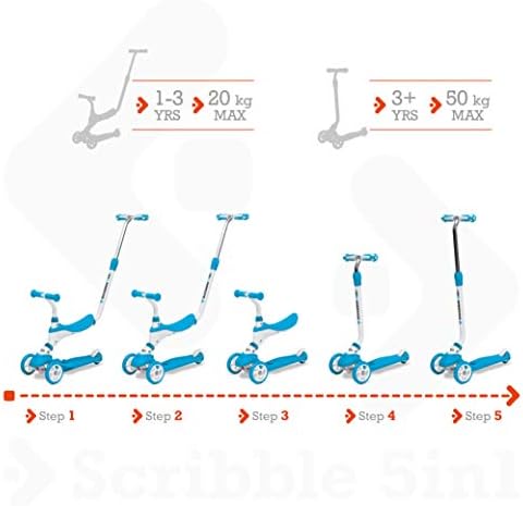 Mondo On&Go - Scribble Scooter for Kids 5in1 - Scooter with Seat, Soft Rubber Pedals and Large 3 Wheel Scooter for Kids - Age 1 to 5 Years | Max 50 kg - Blue - 28572