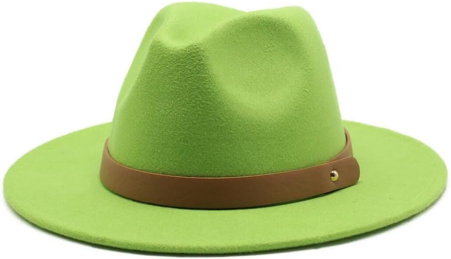 Western Style Wool Felt Fedora Hat, White with Brown Leather Band, Classic Design, Casual Wear