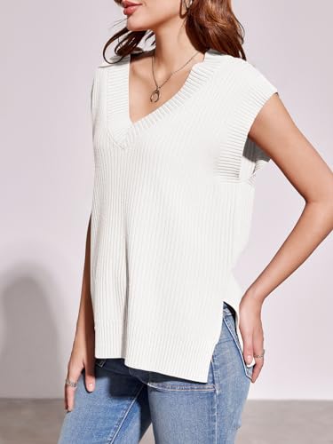 Saodimallsu Womens V Neck Sweater Vest Oversized Ribbed Knit Sleeveless Casual Loose Fit Pullover Tank Top4