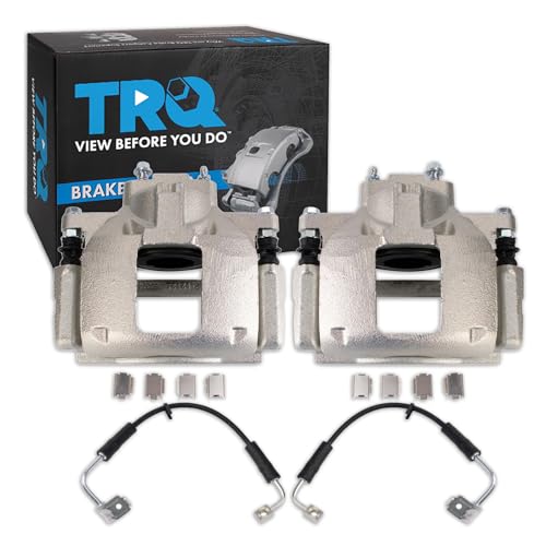 Image of TRQ Front Brake Caliper Set Zinc Coated Brackets Hoses Compatible with 2007 Jeep Wrangler