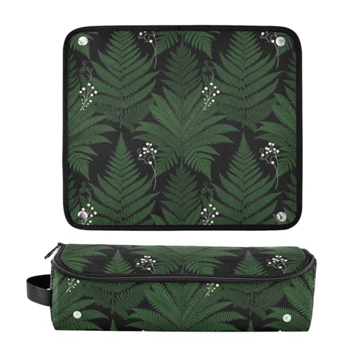 Organizador 2 en 1 para herramientas de cabello con tapete para plancha resistente al agua y estuche de viaje para rizador, plancha y secador de cabello, Estampado botánico verde oscuro para mujeres miniatura 3