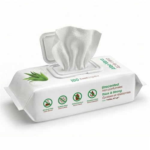 Best Pet Supplies 8' x 9' Large Unscented Dog Wipes - Cleaning and Deodorizing for Paws and Coat - Gentle Formula with Aloe Vera Vitamin E for Puppies and Cats - 100 Count