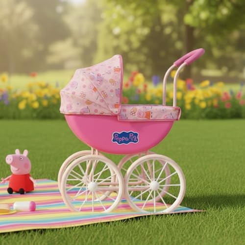 Peppa Pig My First Carriage Dolls Pram | Pink Toy Pram With Peppa Pig Fabric, Adjustable Hood, Removable Apron, Comfort Grip Handles | Premium English Traditional Carriage Pushchair | Kids 3+ - 6