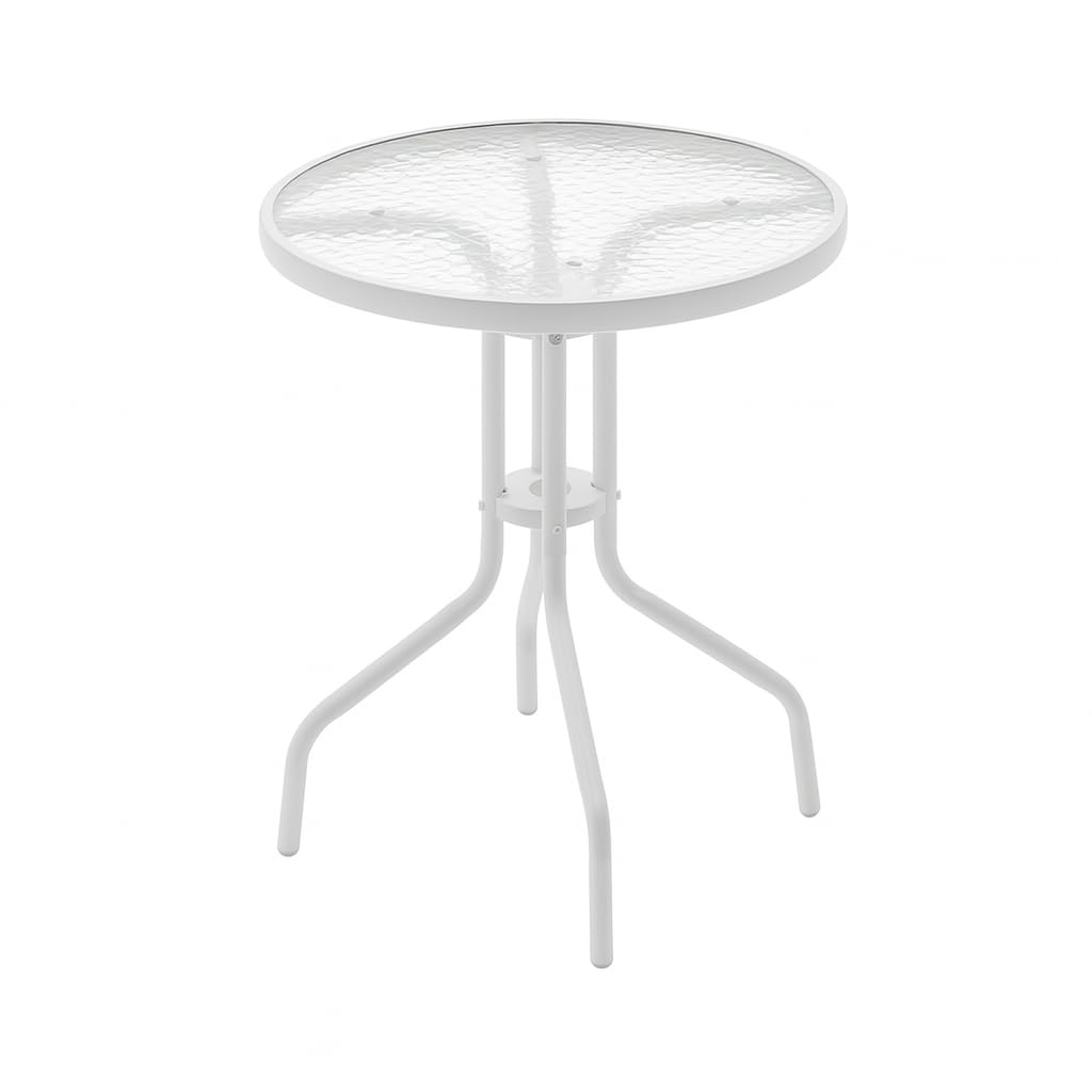 Gartentisch Glastisch Bistrotisch Balkontisch 60x60x70cm Outdoor Garten Terrasse Weiß mit gemusterter Glasplatte