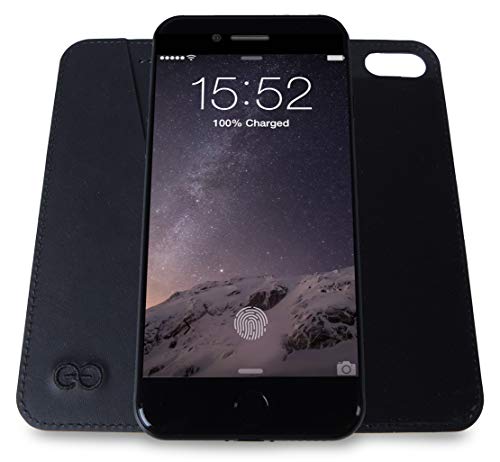 Dreem Bond Stick-On Wallet-Case Micro-Suction Folio for iPhone 8 & SE(2020), Ultra Slim Detachable Design, Swanky Soft Vegan Leather, RFID Protection, Kick-Stand, Premium GiftBox - Black