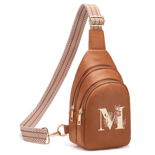 Crossbody Bags for Women Initial Sling Bag Cross Body Fanny Packs Personalized Gifts for Mom Women Wife Brown M